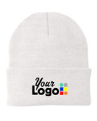 Port & Company Knit Custom Beanie, color: White