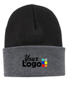 Port & Company Knit Custom Beanie, color: Black/Athletic Oxford