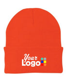 Port & Company Knit Custom Beanie, color: Athletic Orange