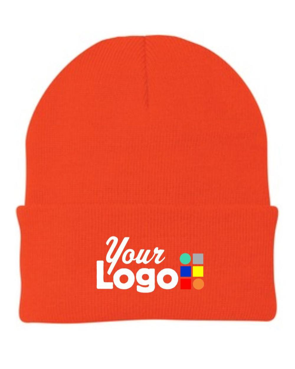 Port & Company Knit Custom Beanie, color: Athletic Orange