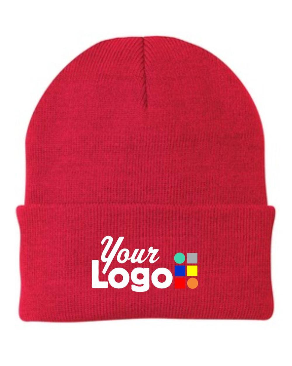 Port & Company Knit Custom Beanie, color: Athletic Red