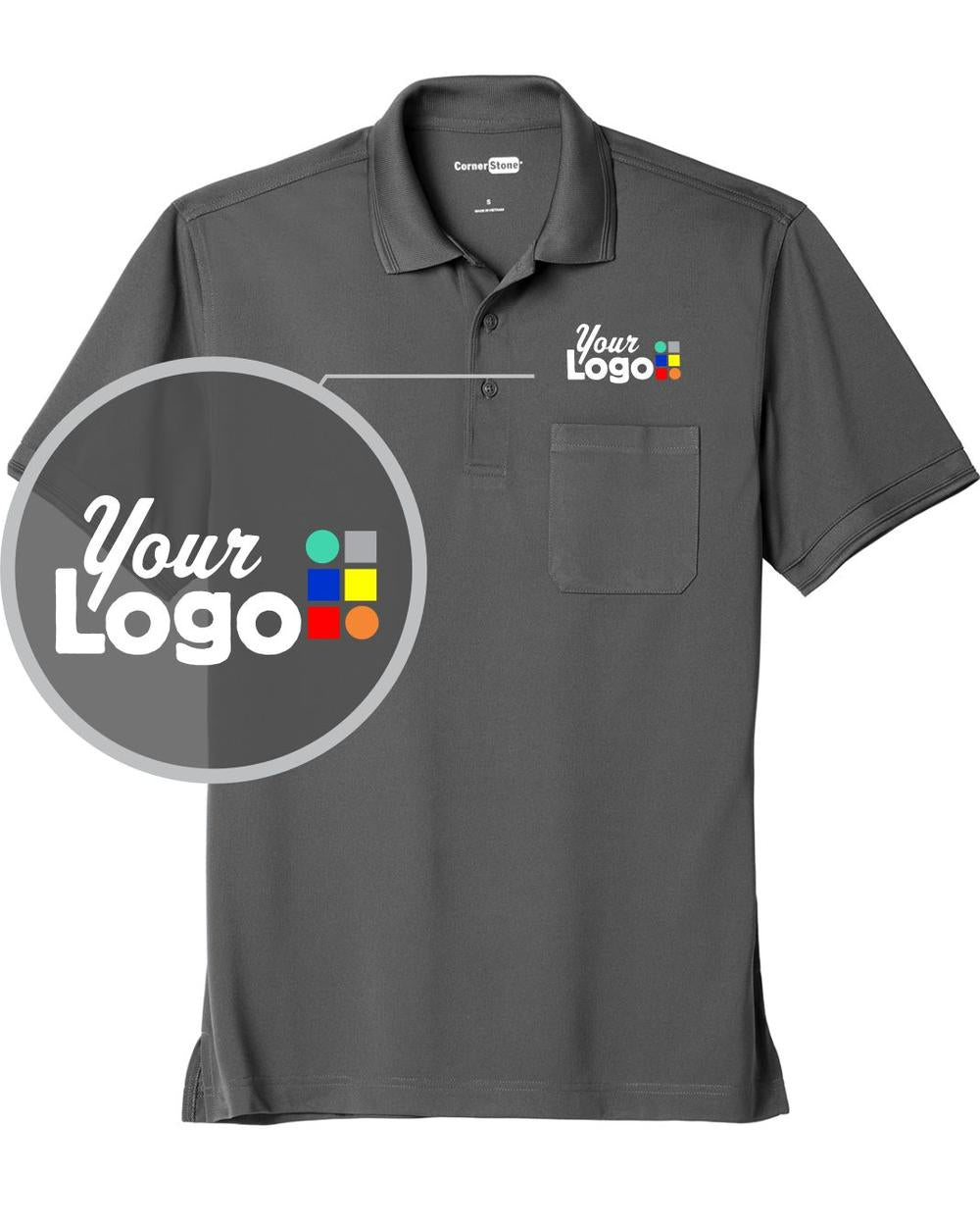 CornerStone S/S Industrial Snag-Proof Pique Pocket Custom Golf Shirt, color: Charcoal