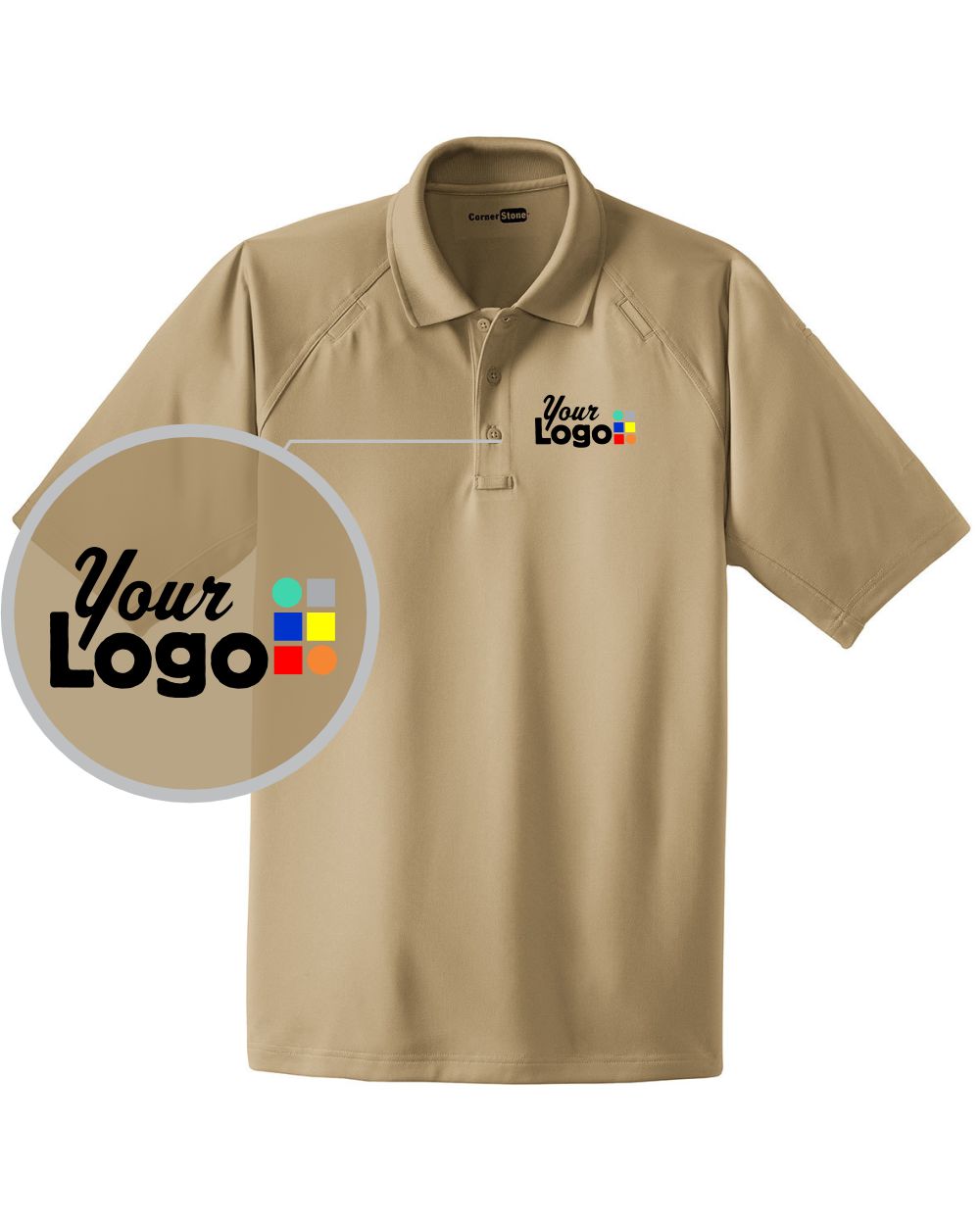 CornerStone S/S Select Snag-Proof Tactical Custom Golf Shirt, color: Tan