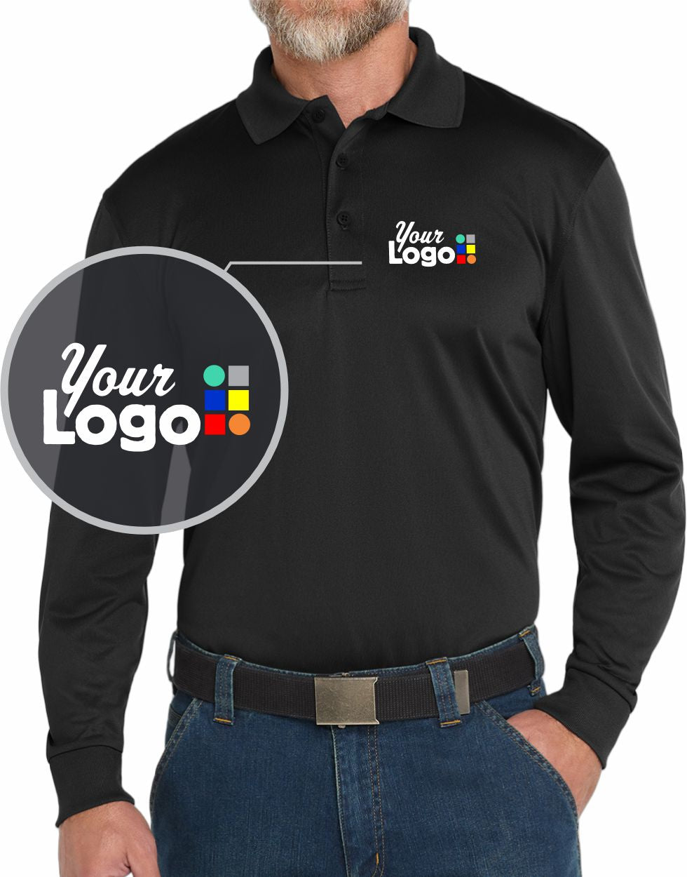 CornerStone L/S Select Snag-Proof Industrial Custom Golf Shirt, color: Black