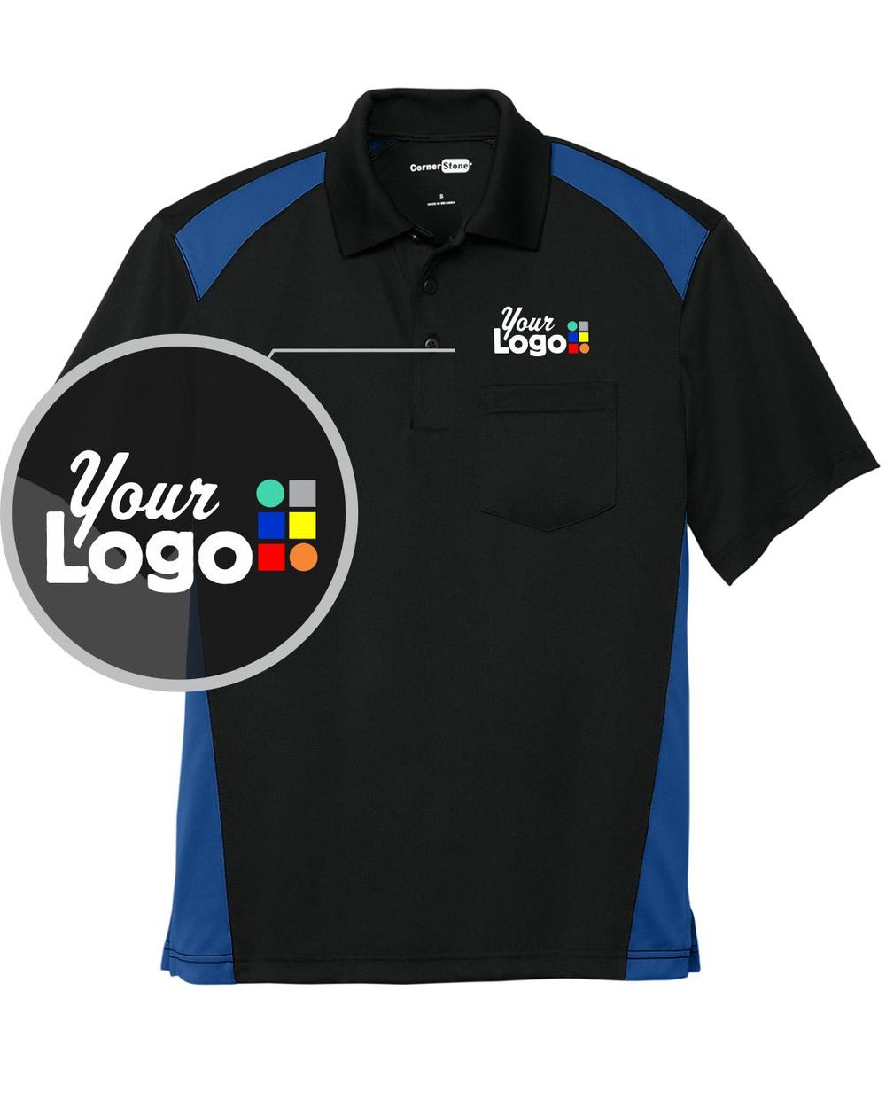 CornerStone S/S Snag-Proof Colorblock Pocket Industrial Custom Golf Shirt, color: Black/Royal