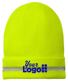 CornerStone Enhanced Visibility with Reflective Stripe Custom Beanie, color: Safety Yellow/Reflective