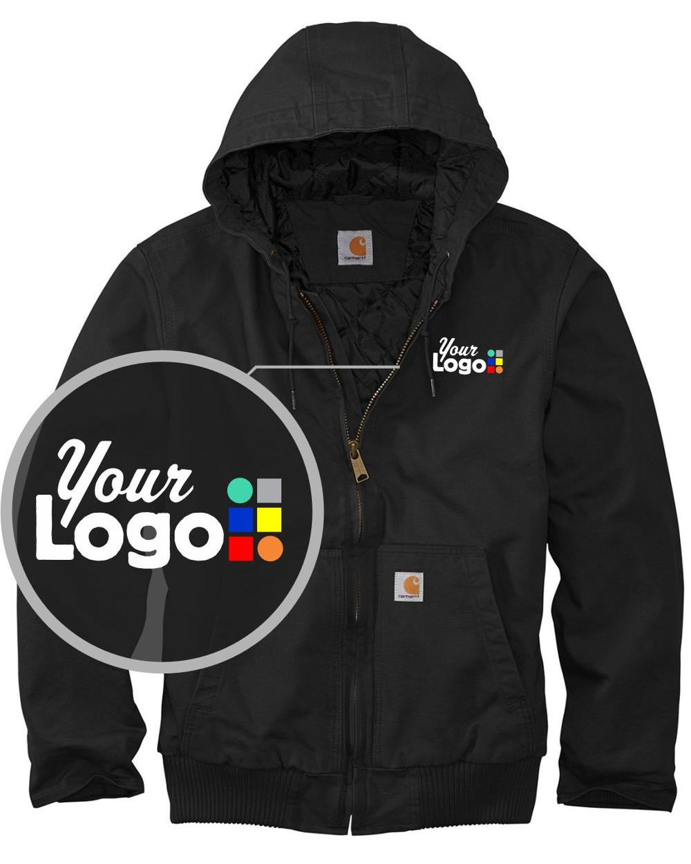 Carhartt Washed Duck Active Hooded Custom Jacket, color: Black