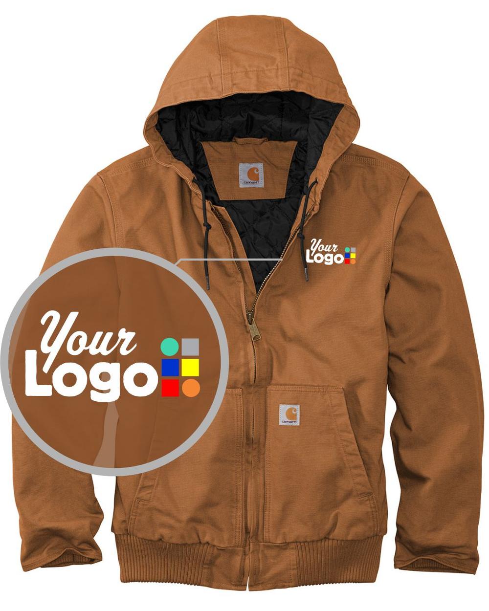 Men's Washed Duck Active Hooded Custom Jacket, color: Carhartt Brown