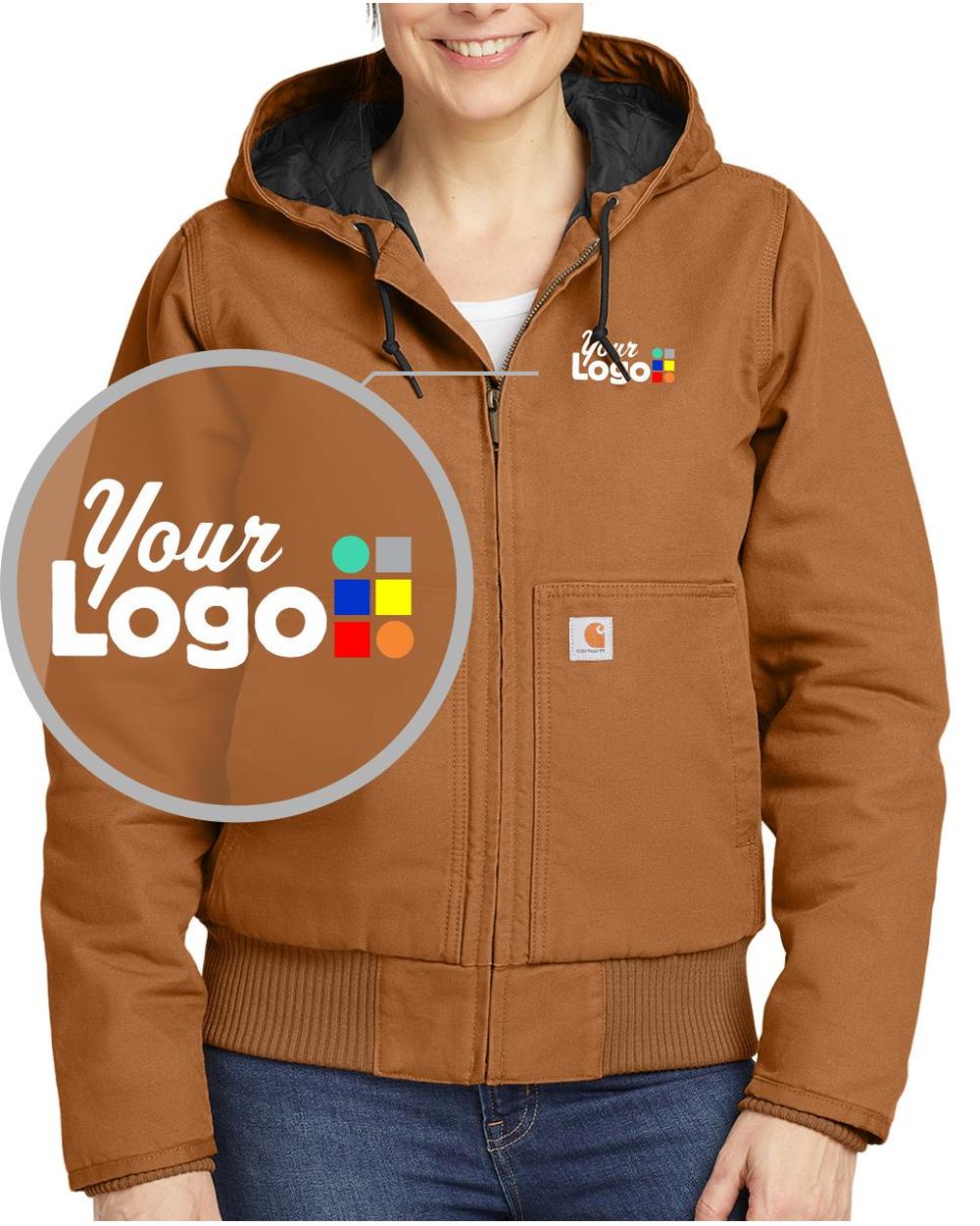 Women's Washed Duck Active Hooded Custom Jacket, color: Carhartt Brown