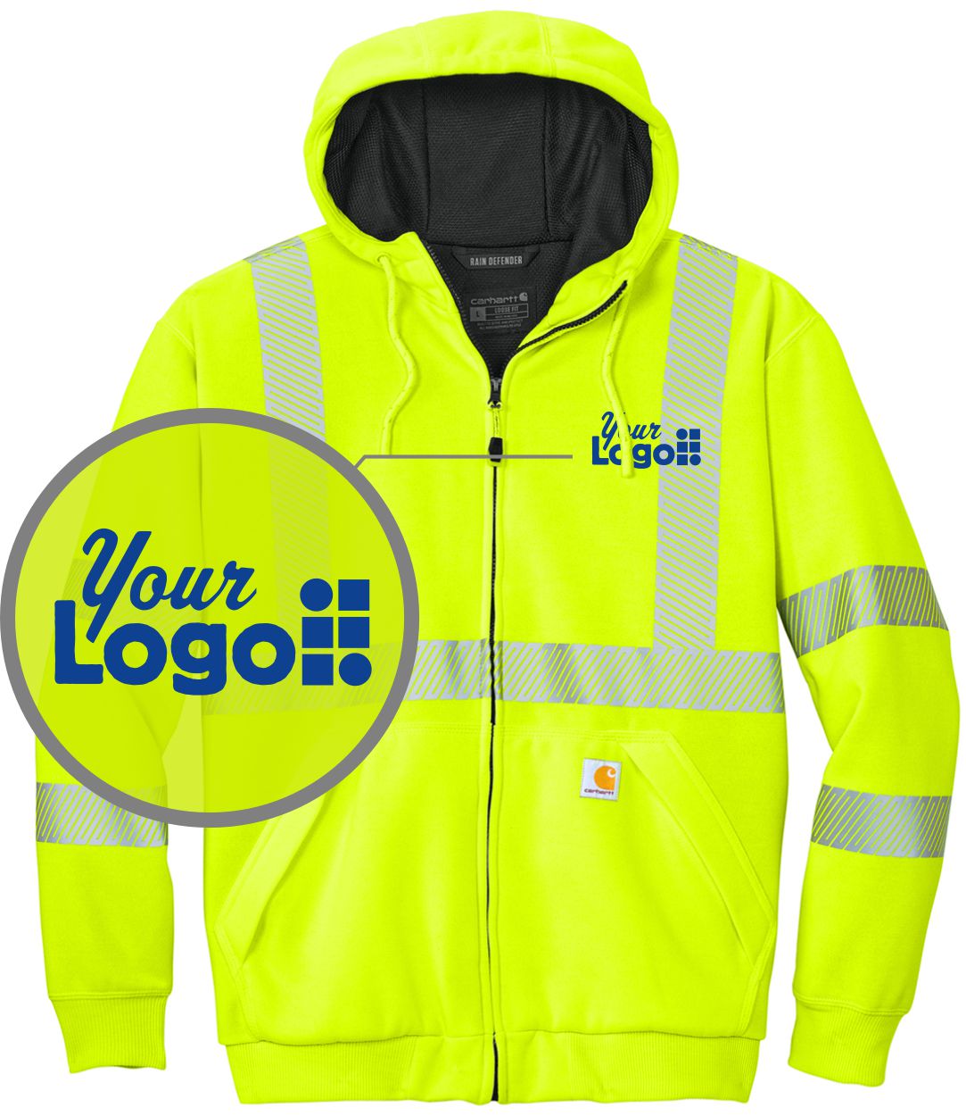 Carhartt Hi-Visibility ANSI 107 Class-3 Lined Full-Zip Custom Hoodie, color: Brite Lime