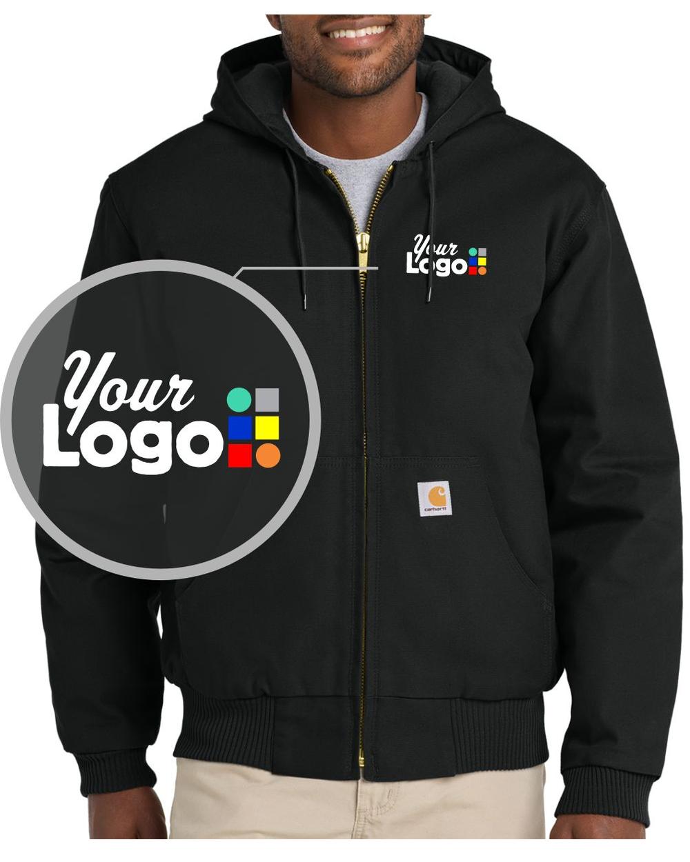 Men's Quilted-Flannel-Lined Duck Active Hooded Custom Jacket, color: Black