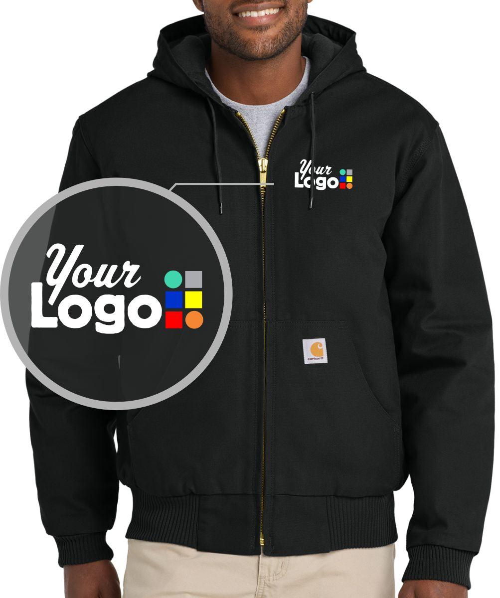 Carhartt Quilted-Flannel-Lined Duck Active Hooded Custom Jacket, color: Black