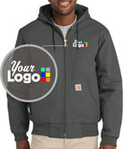 Carhartt Quilted-Flannel-Lined Duck Active Hooded Custom Jacket, color: Gravel