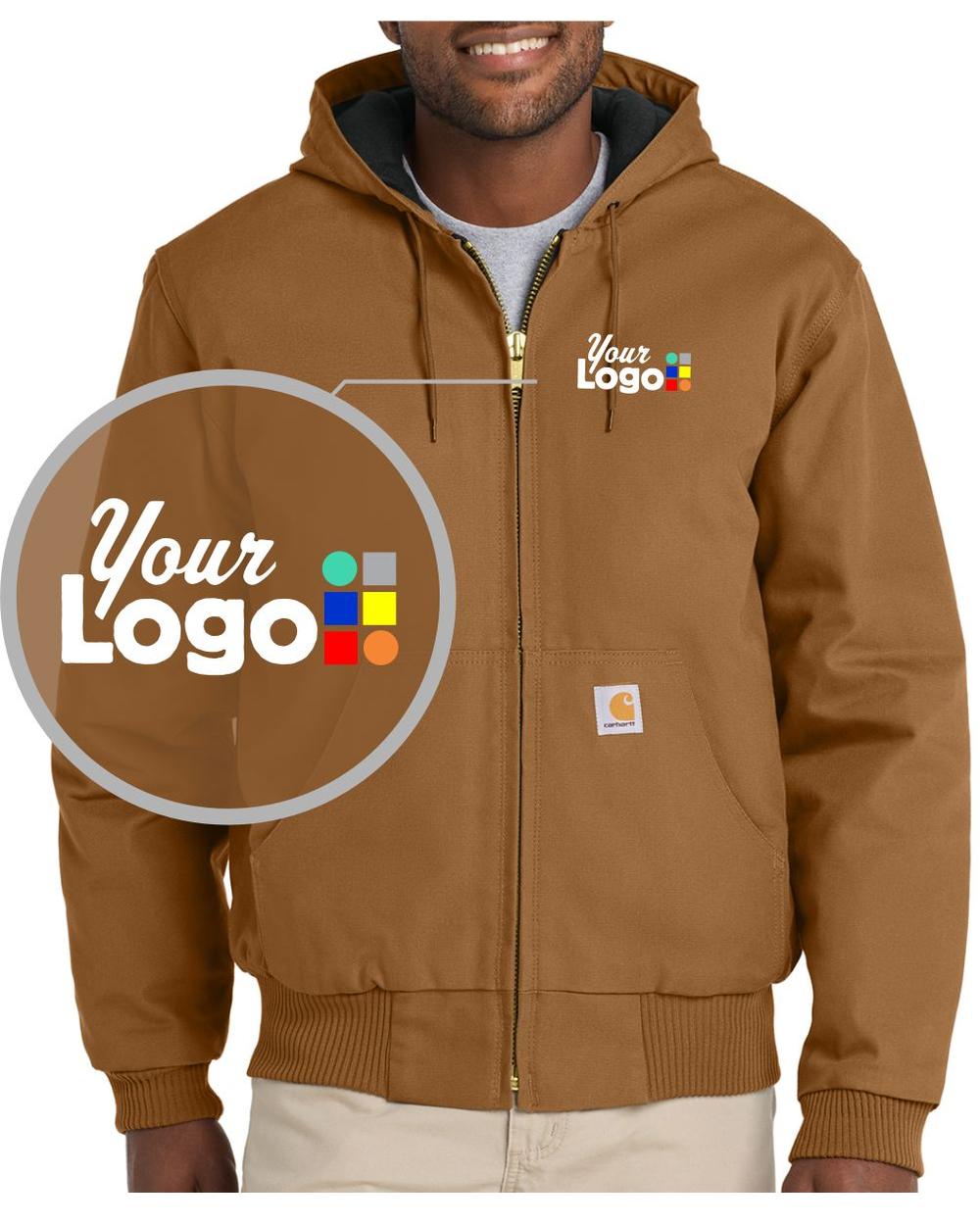 Men's Quilted-Flannel-Lined Duck Active Hooded Custom Jacket, color: Carhartt Brown