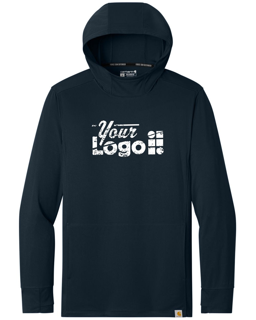 Carhartt L/S Force Sun Defender Hooded Custom T-Shirt, color: Navy