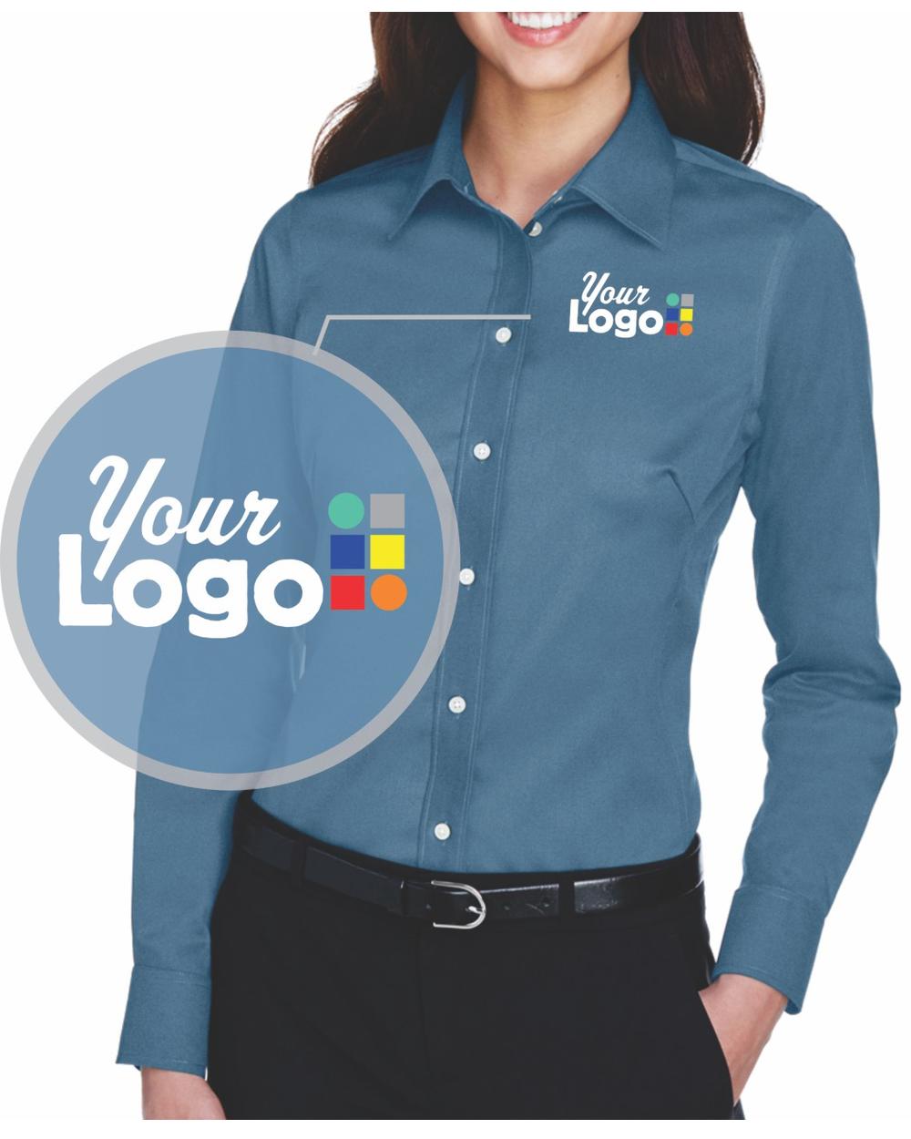 Devon & Jones L/S Crown Stretch Twill Custom Shirt, color: Slate Blue