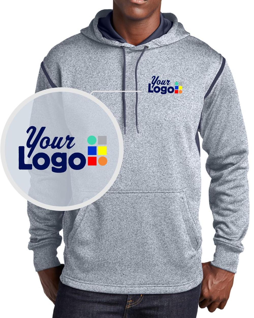 Sport-Tek Tech Fleece Custom Hoodie, color: Grey Heather/True Navy