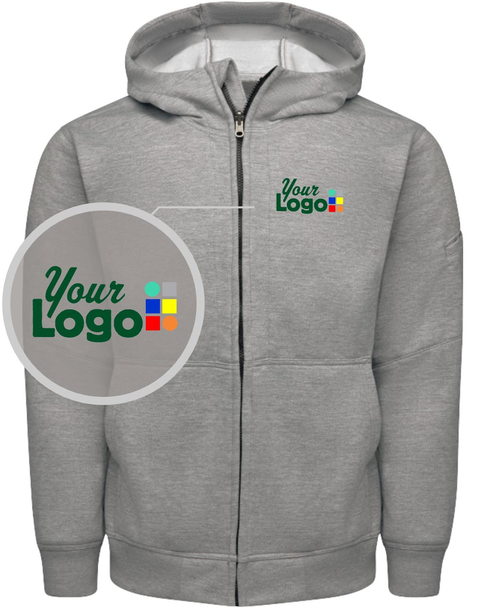 RedKap Performance Full-Zip Work Custom Hoodie, color: Grey Heather