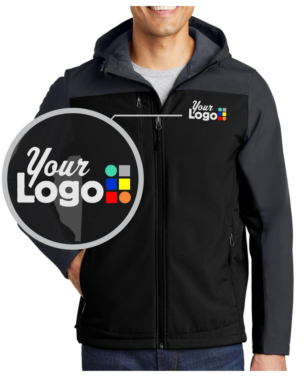 Port Authority Hooded Core Soft Shell Custom Jacket, color: Black/Battleship Grey