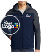 Port Authority Hooded Core Soft Shell Custom Jacket, color: Dress Blue Navy/Battleship Grey