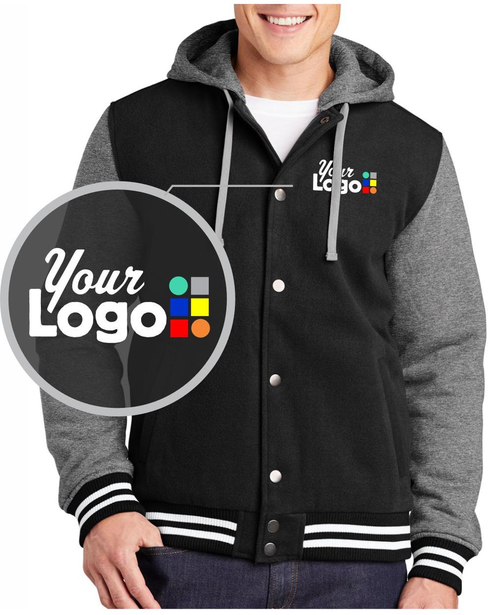 Men's Insulated Letterman Custom Jacket, color: Black/Vintage Heather