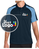 Port Authority S/S Wearever Performance Pique ColorBlock Custom Golf Shirt, color: River Blue Navy/Carolina Blue