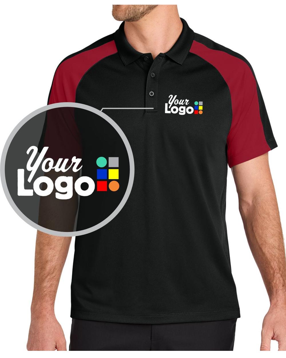 Port Authority S/S Wearever Performance Pique ColorBlock Custom Golf Shirt, color: Deep Black/Rich Red