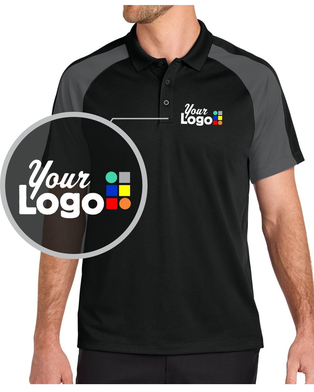 Port Authority S/S Wearever Performance Pique ColorBlock Custom Golf Shirt, color: Deep Black/Storm Grey