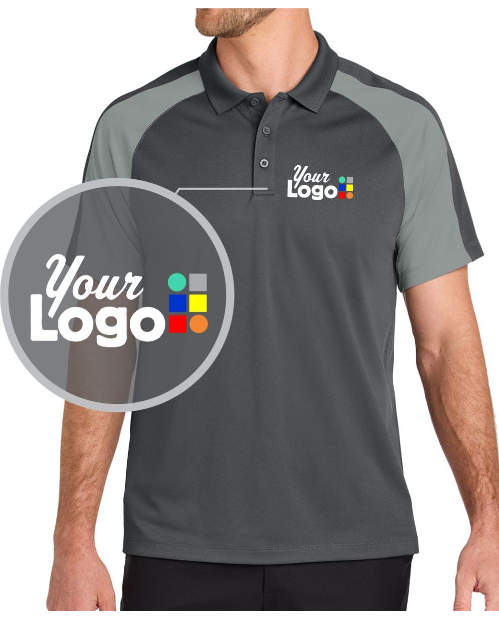 Port Authority S/S Wearever Performance Pique ColorBlock Custom Golf Shirt, color: Storm Grey/Gusty Grey