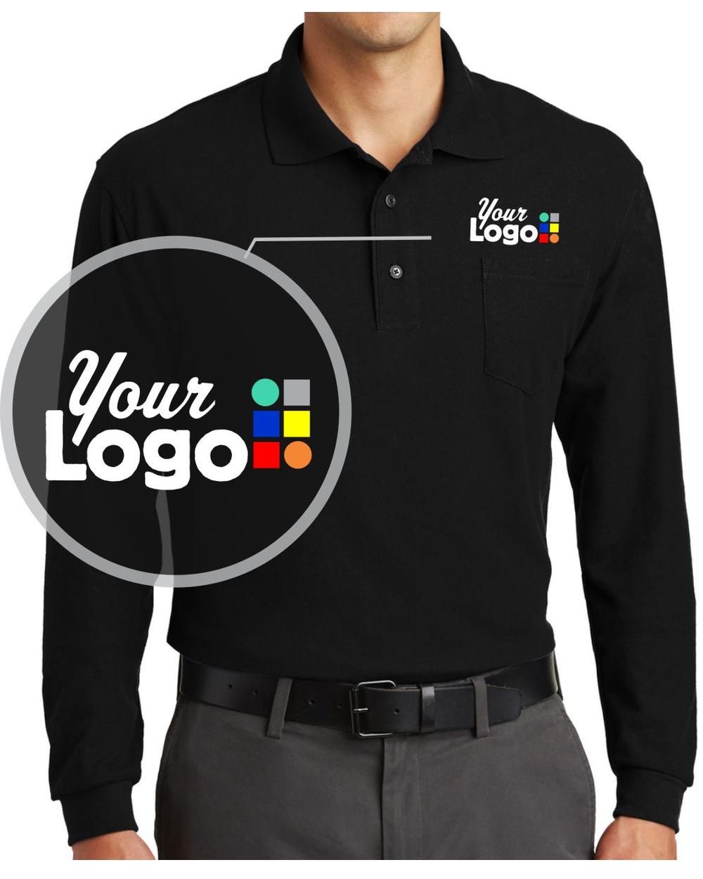 Port Authority L/S Silk-Touch Pocket Custom Golf Shirt, color: Black