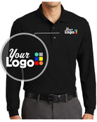 Port Authority L/S Silk-Touch Pocket Custom Golf Shirt, color: Black
