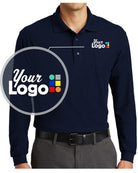Port Authority L/S Silk-Touch Pocket Custom Golf Shirt, color: Navy
