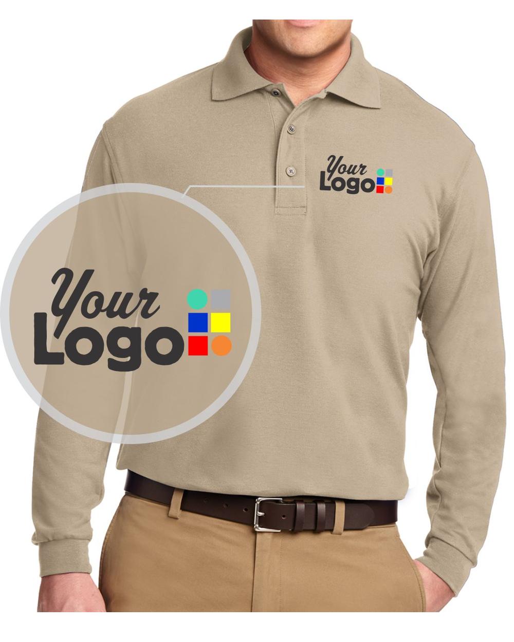 Port Authority L/S Silk-Touch Custom Golf Shirt, color: Stone