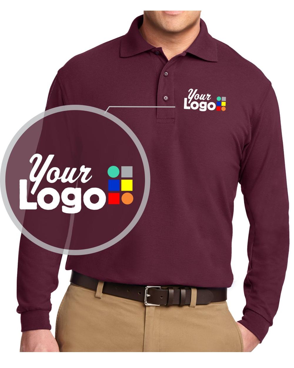 Port Authority L/S Silk-Touch Custom Golf Shirt, color: Burgundy