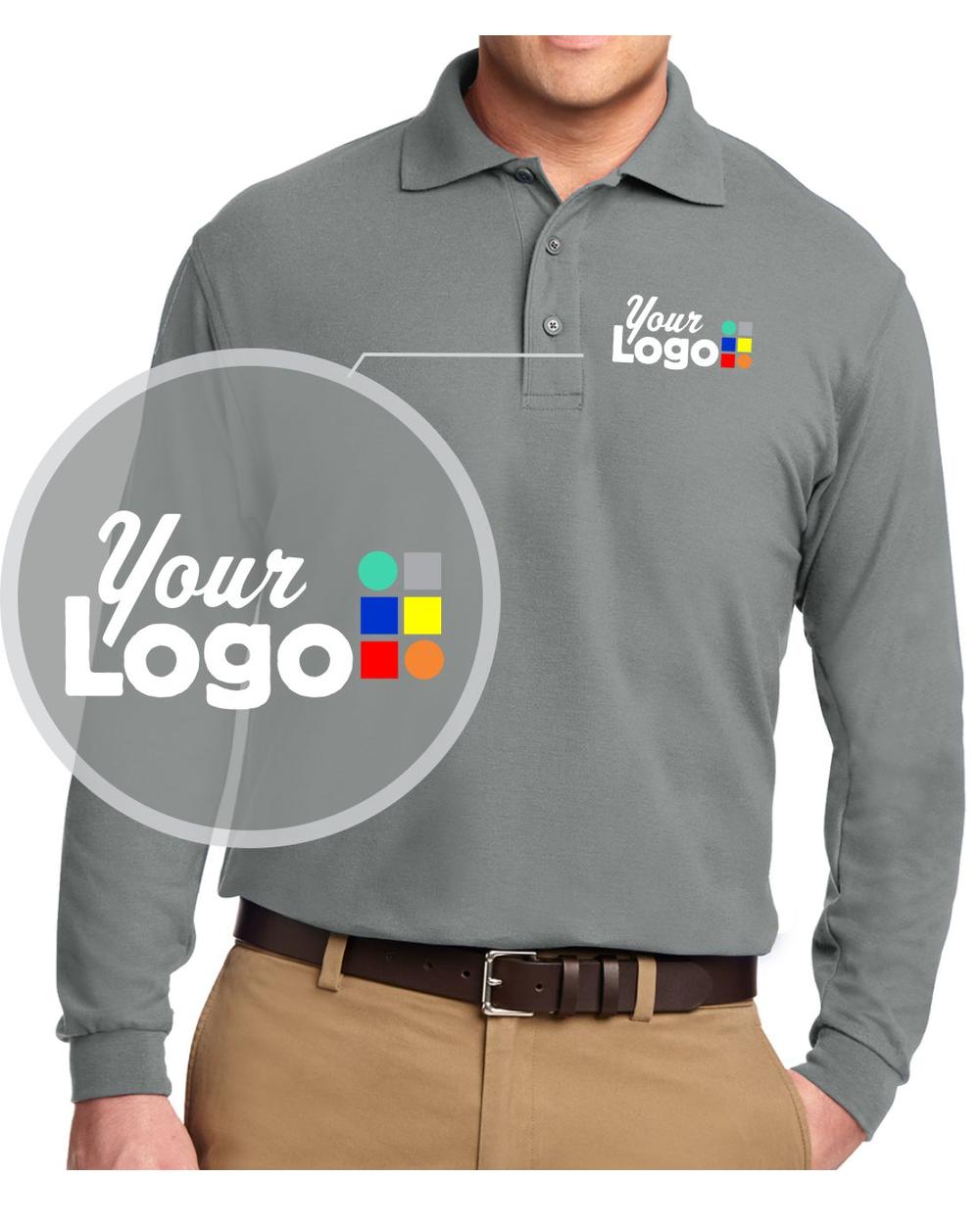 Port Authority L/S Silk-Touch Custom Golf Shirt, color: Cool Grey