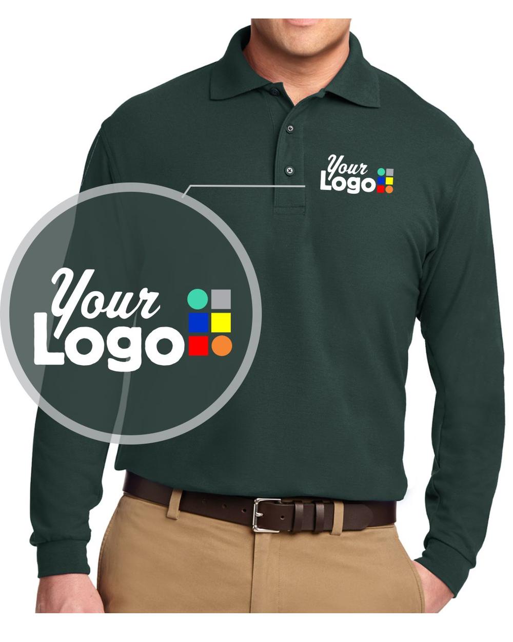 Port Authority L/S Silk-Touch Custom Golf Shirt, color: Dark Green