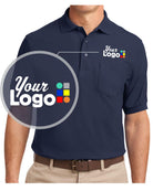 Port Authority S/S Silk-Touch Pocket Custom Golf Shirt, color: Navy