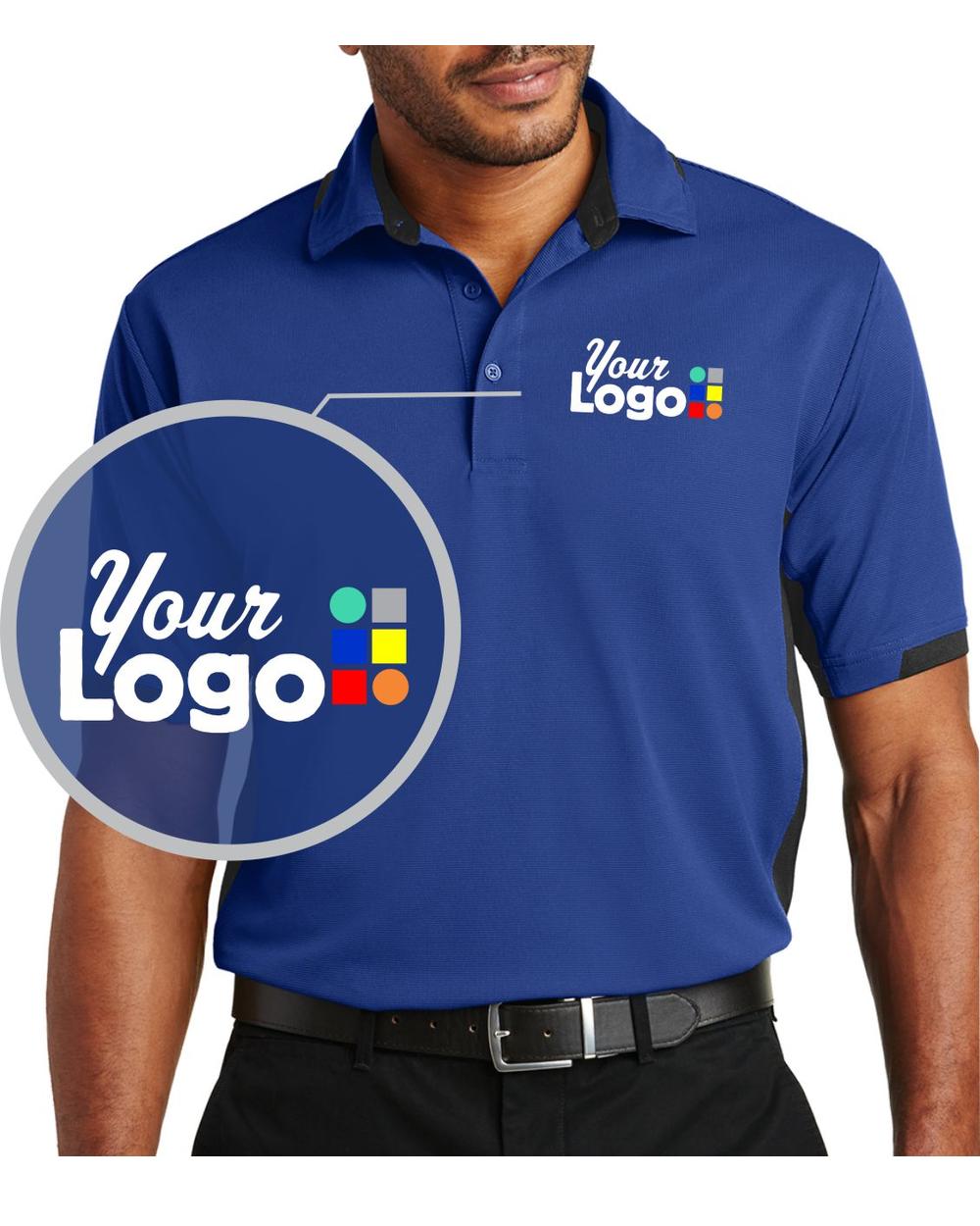 Port Authority S/S ColorBlock Ottoman Custom Golf Shirt, color: Royal/Black