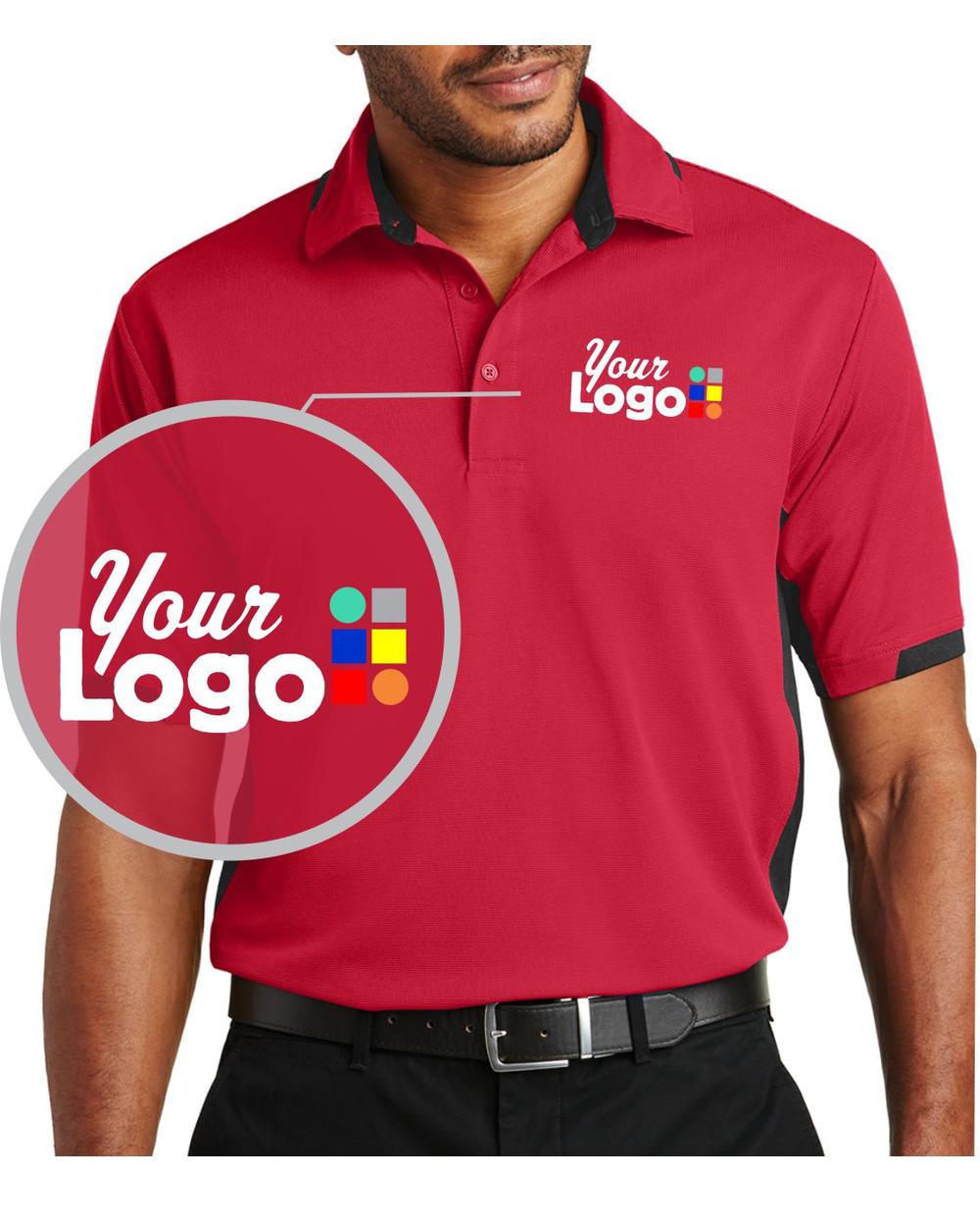 Port Authority S/S ColorBlock Ottoman Custom Golf Shirt, color: Engine Red/Black