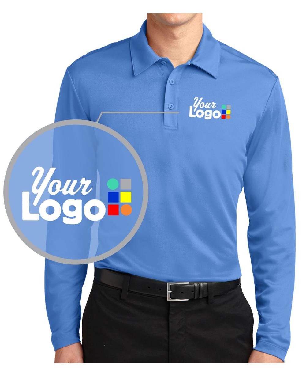 Port Authority L/S Silk Touch Performance Custom Golf Shirt, color: Carolina Blue