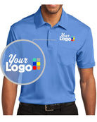 Port Authority S/S Silk Touch Pocket Custom Golf Shirt, color: Carolina Blue