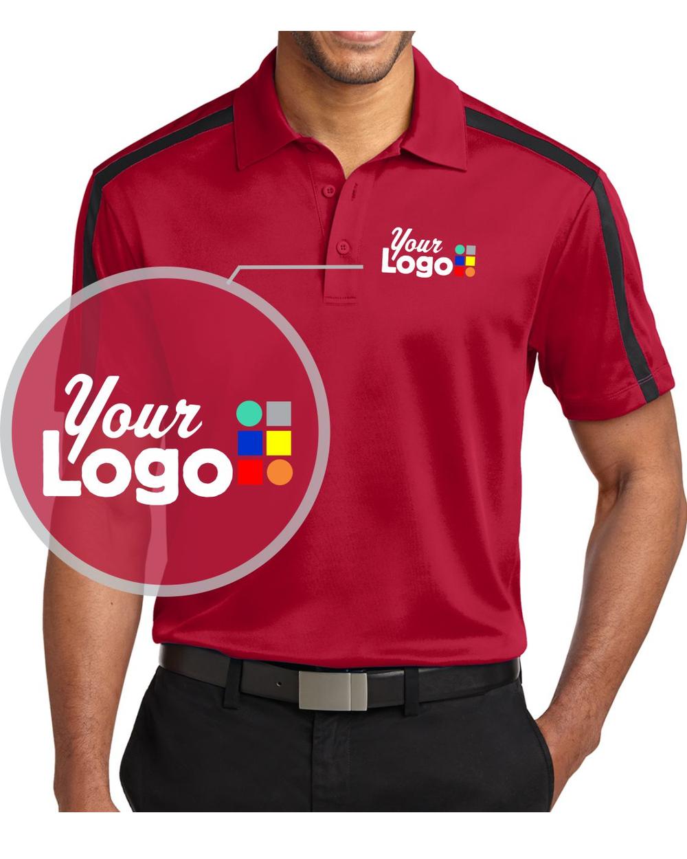 Port Authority S/S ShoulderStripe Custom Golf Shirt, color: Red/Black