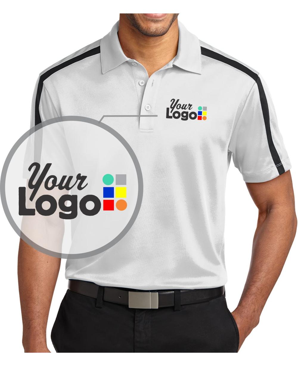 Port Authority S/S ShoulderStripe Custom Golf Shirt, color: White/Black