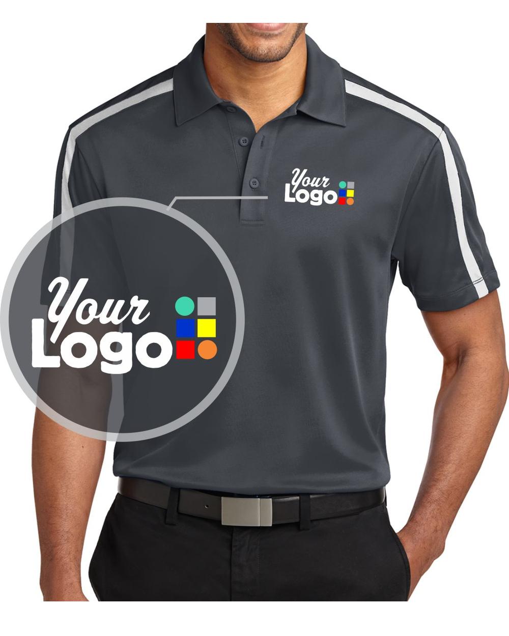Port Authority S/S ShoulderStripe Custom Golf Shirt, color: Steel Grey/White