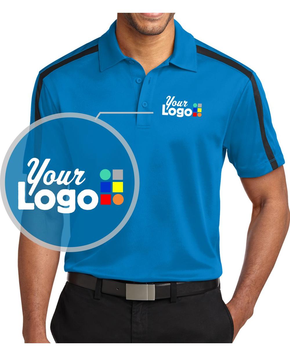 Port Authority S/S ShoulderStripe Custom Golf Shirt, color: Brilliant Blue/Black