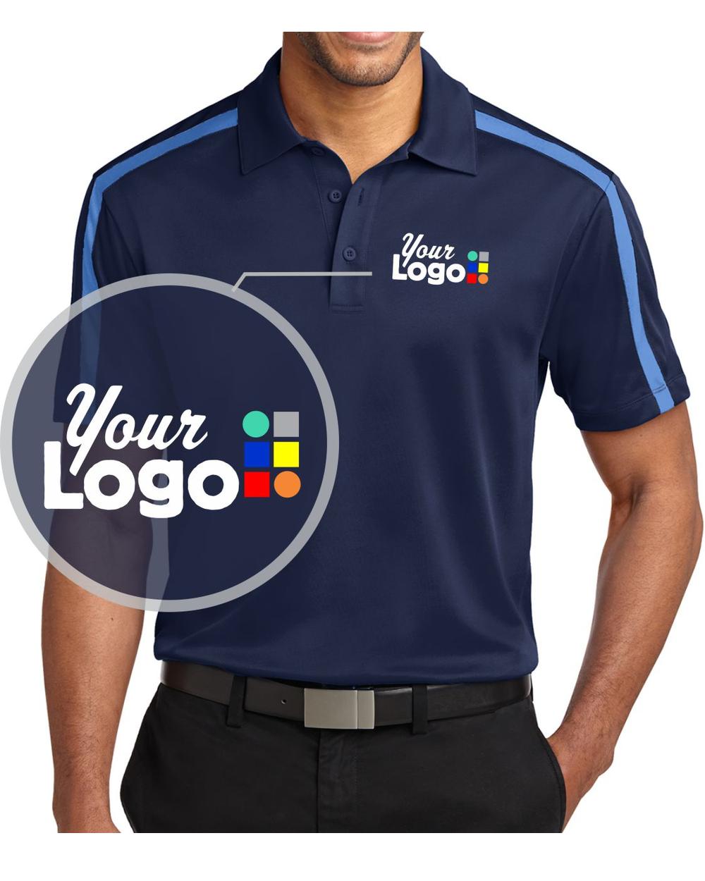 Port Authority S/S ShoulderStripe Custom Golf Shirt, color: Navy/Carolina Blue