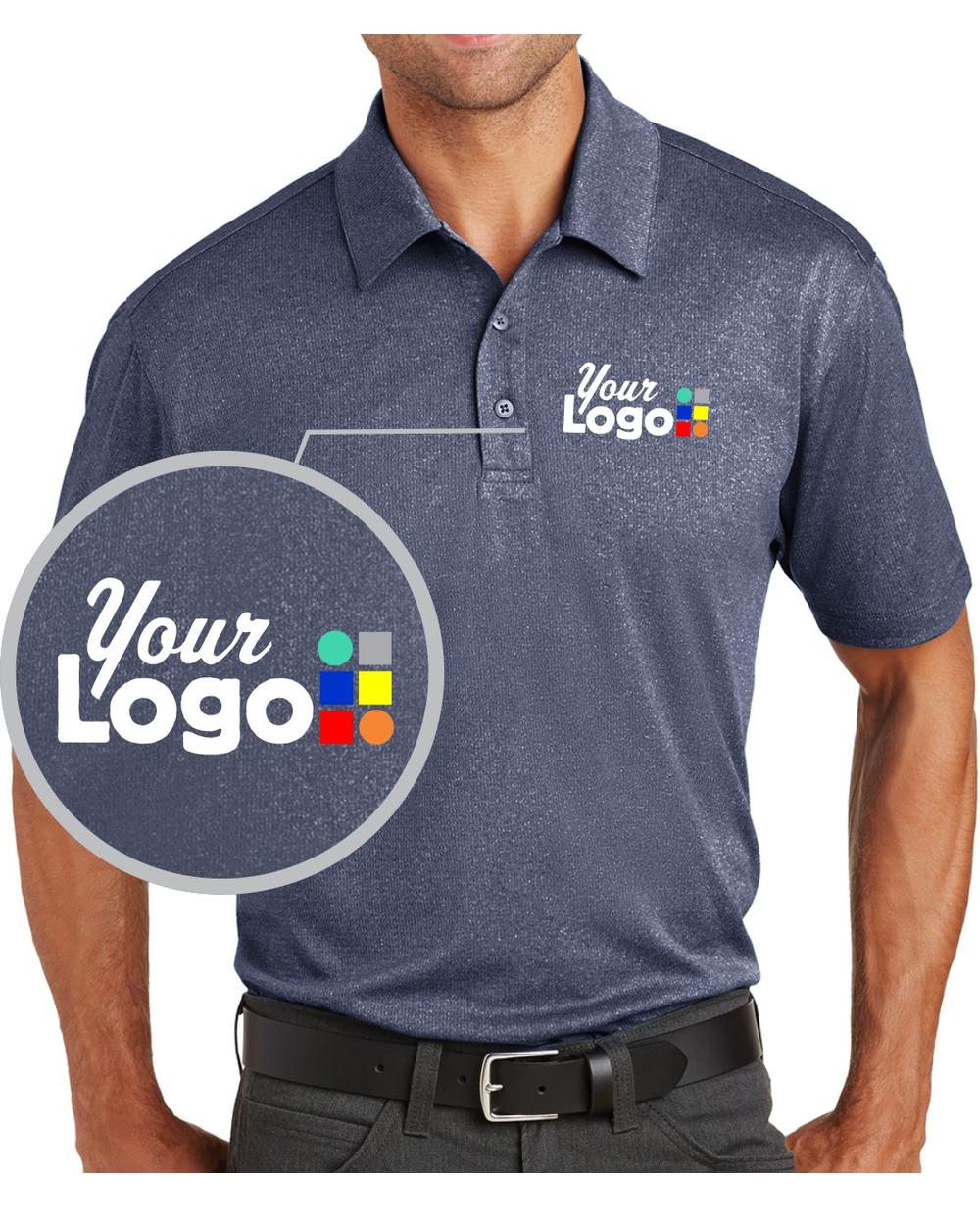 Port Authority S/S Trace Heather Custom Golf Shirt, color: True Navy Heather