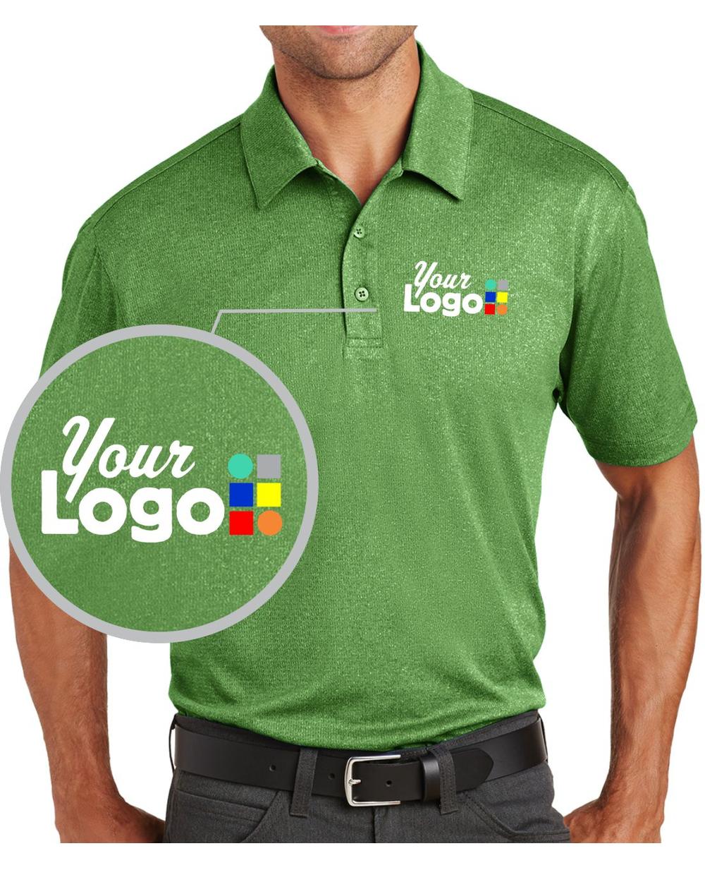 Port Authority S/S Trace Heather Custom Golf Shirt, color: Vine Green Heather