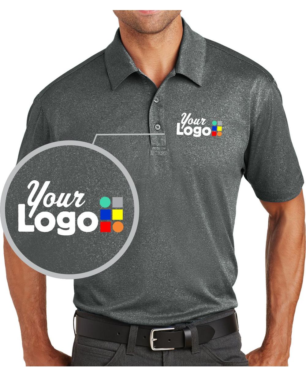 Port Authority S/S Trace Heather Custom Golf Shirt, color: Charcoal Heather