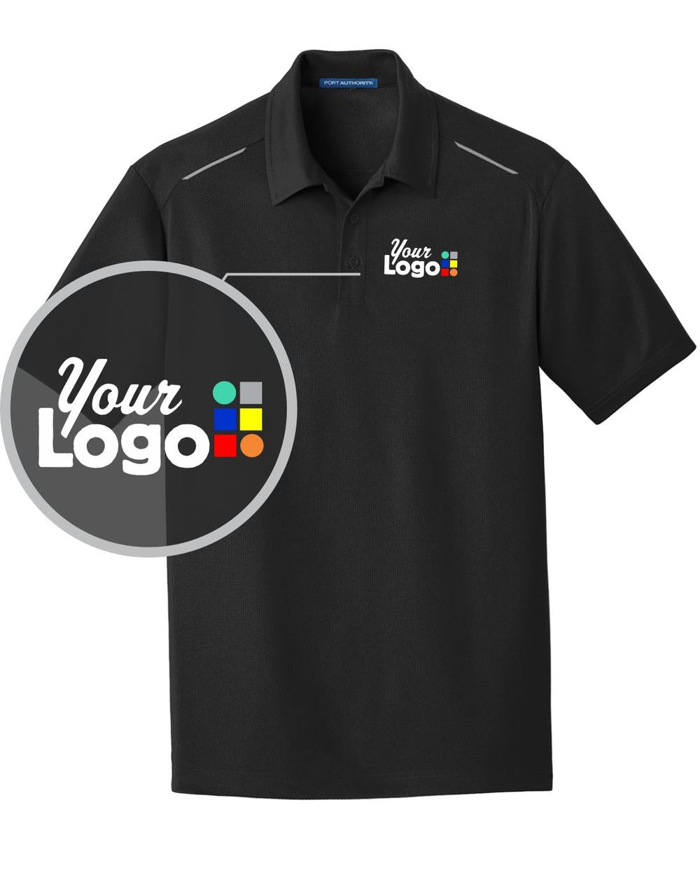 Port Authority S/S Pinpoint Mesh Custom Golf Shirt, color: Black